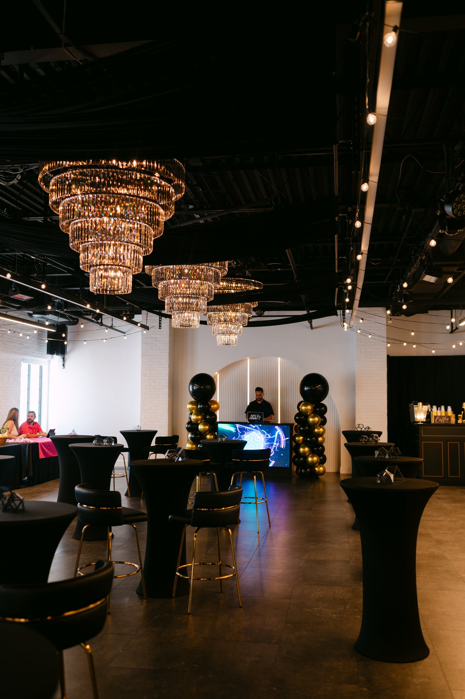 Cocktail tables set for a corporate event at Trellis 925